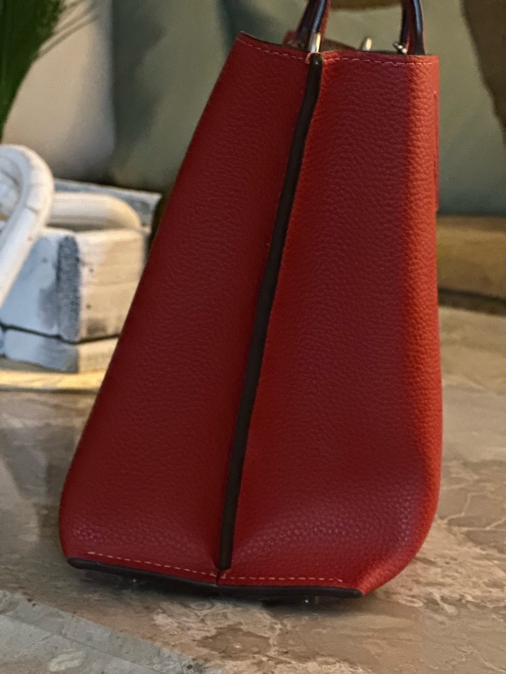 Coach Red Pebbled Leather Tote with Shoulder Strap MINI - Picture 9 of 16
